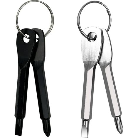 Set mit 4 kleinen EDC-Schraubendrehern – Mini-Kreuzschlitzschraubendreher – mit Schlüsselanhänger – Geschenk für Männer – Schwarz und Silber (1/4)