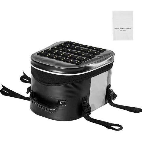 Sacoche de selle moto 28 L, tissu imperméable, rangement arrière universel, avec poche et boucle ajustable, noir. (1/5)
