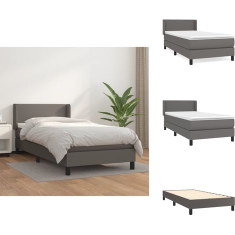 Sommier à lattes de lit avec matelas Gris 80x200 cm Similicuir - Lit Tapissier - Lit Plateforme - Matelas À Ressorts Ensachés - Literie - Chambre À Coucher (1/5)