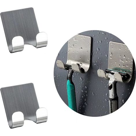 BEBUSINGOTO Klebehaken, Edelstahl-Bilderhaken, wasserdichter Badezimmer-Wandhaken, selbstklebender Deckenhaken für Badezimmer, 2 Stück