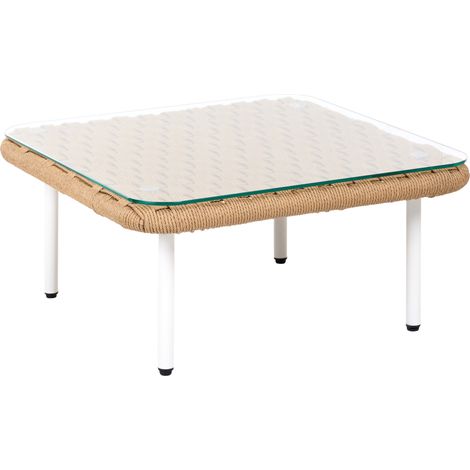 Mesa de centro moderna de metal ratán sintético y vidrio jardín terraza beige claro Baucina (1/5)