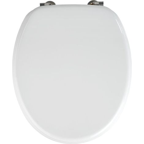 Abattant WC MDF blanc – Forme ovale arrondie – Fixation acier inoxydable – Hygiénique et résistant à l'humidité (1/5)