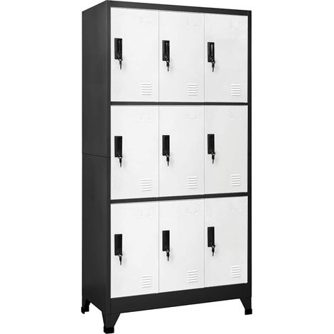 Armoire à casiers Meuble de Rangement - Style Contemporain Anthracite et blanc 90x45x180 cm Acier BV126393 - BonneVie (1/5)