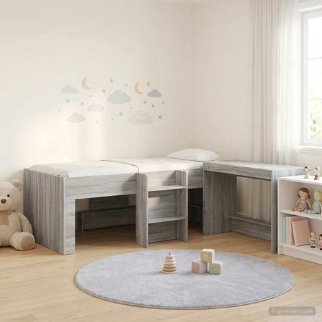 vidaXL Cama alta para niños con escritorio 2 uds. Sonoma gris (1/5)