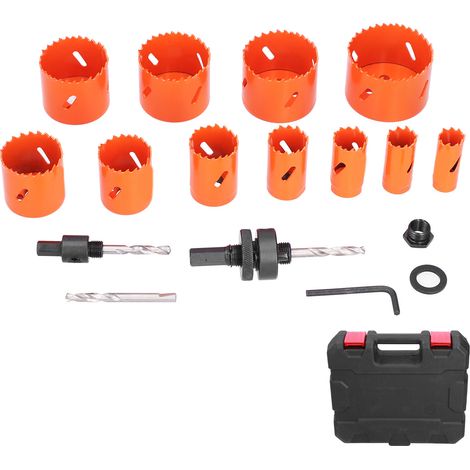 Lot de 17 scies cloches bimétal, forets acier rapide ∅19 à 63mm, kit coupe-pipe (1/5)
