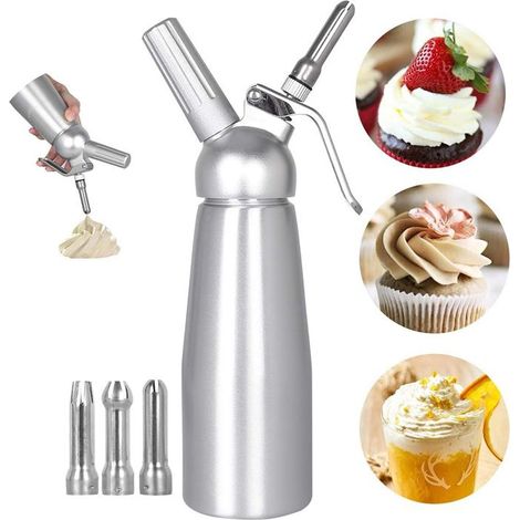 Siphon Chantilly - WELLEHOMI - 500ml - 3 Douilles Inox - Aluminium - Facile à Nettoyer (1/5)