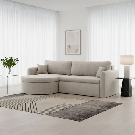 Ecksofa Schlafsofa FELIZ Stoff Faro Beige Ottomane Links