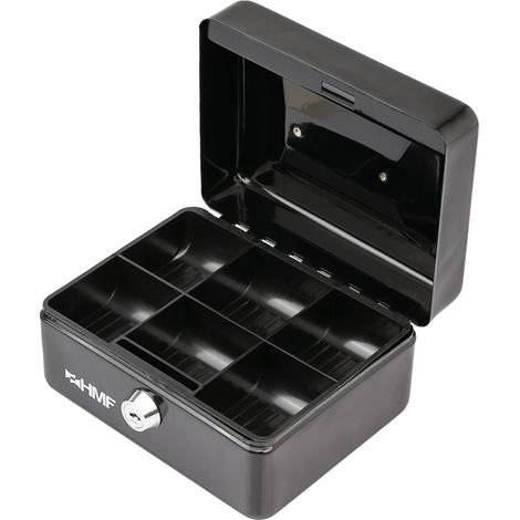 HMF Geldkassette abschließbar, Kasse mit Münzeinsatz, 6 Münzfächer, 15 x 12 x 8 cm, Schwarz (1/5)