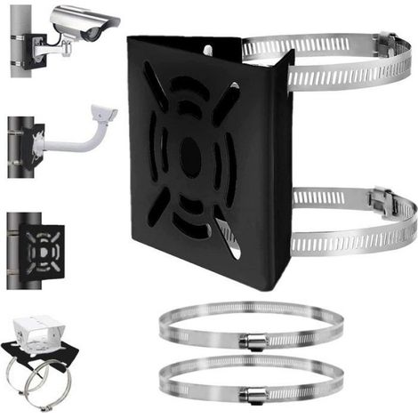 Support Universel pour Caméra de Sécurité, Montage sur Poteau ou Mur, 110x105x45mm en Métal Robuste, Noir (1/5)