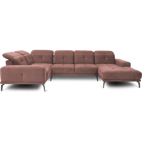 Canapé panoramique design SKAW velours - Têtières réglables A gauche-Rose-Méridienne A gauche (1/5)