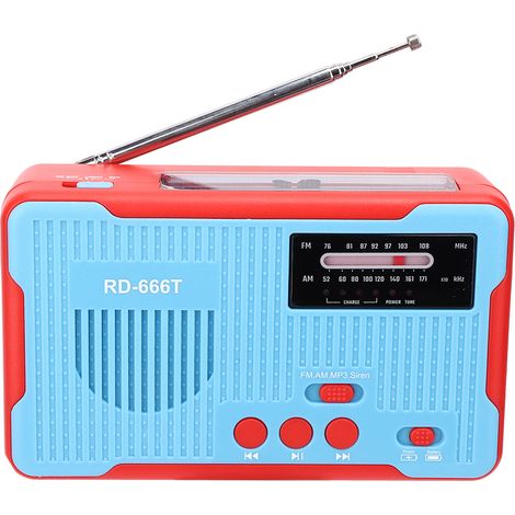 RD-666T Solarbetriebenes tragbares Notfallradio (AM/FM) mit Handkurbel und blauer LED-Taschenlampe (1/5)