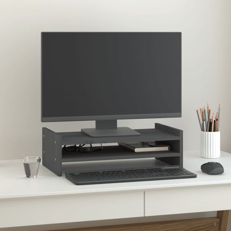 Support de moniteur - Réhausseur d'écran Gris 50x27x15 cm Bois de pin solide BV846183 - BonneVie (1/5)