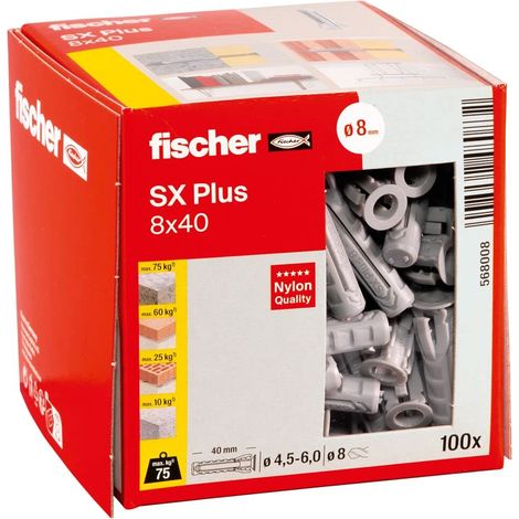 Cheville nylon à expansion SX Plus 8x40 avec collerette, tous matériaux/Boite de 100 (1/5)
