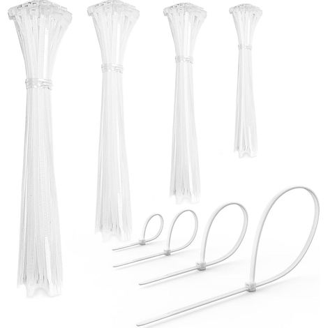 Set di 200 fascette stringicavo – 100/150/200/300 mm (50 pezzi) – Diverse misure, super resistenti e autobloccanti – per la gestione dei cavi, la casa e l'officina (bianco, 200 pezzi) (1/5)