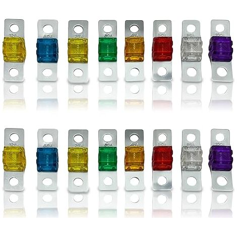 16 Pcs Car Fuses, Midi Fuses 32V 20/30/40/50/60//80/100/120 High Current Bolt Fuses for Car Truck Construction Vehicles (1/5)