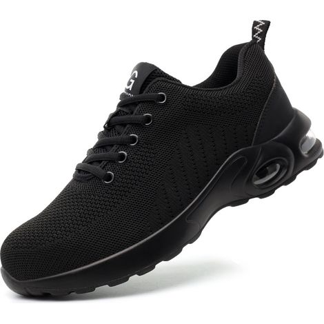 Sicherheitsschuhe mit Luftpolster für Herren und Damen, leichte Sneakers, rutschfest, atmungsaktiv, zum Schnüren, Arbeitsschuhe mit Stahlkappe, Schwarz, Größe 43-RAPANDA
