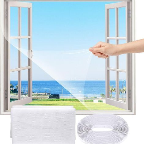 2 pcs Moustiquaire de fenêtre DIY invisible, 1,3x1,5m, avec bande auto-agrippante, anti-moustiques.Blanc (1/5)
