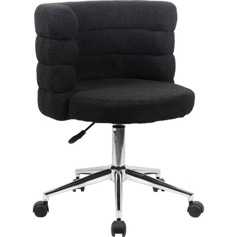 Svita – Chaise de bureau réglable en hauteur avec roulettes – Dossier ergonomique – Housse en peluche bouclée – Noir – Dimensions 60 x 60 x 78-90 cm (1/5)