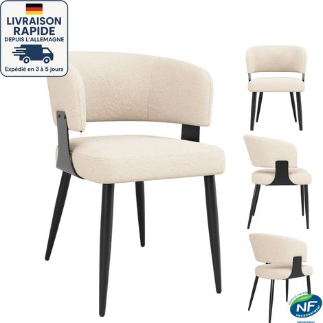 Set di 4 sedie da pranzo in tessuto di pelle di agnello di alta qualità - Struttura in metallo - Design ergonomico - Beige (1/5)