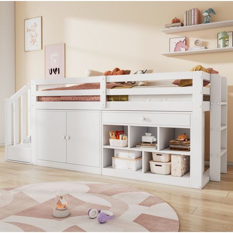 letto salvaspazio 90x200 con scrivania cassetti bianco HAVRYA (1/5)