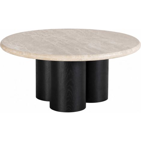 Table basse ronde travertin et bois noir - noir et crème (1/5)