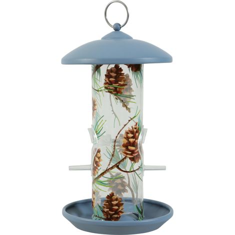 Mangeoire silo en plastique avec 2 perchoirs décorée bleu pour oiseaux - zolux (1/3)