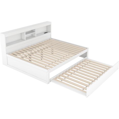 Letto a scomparsa 140 x 200 cm bianco con LED, USB, vano laterale, senza materasso (1/5)