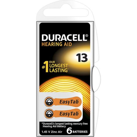Batterie da13 duracell per apparati acustici hearing aid batteries 6 pezzi