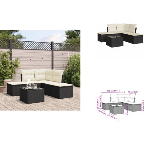 Salon de jardin 6 pcs avec coussins noir résine tressée - Ensemble Salon De Jardin - Meuble De Jardin - Salon De Jardin Pliable - Mobilier De Jardin - Chaise Longue (1/3)