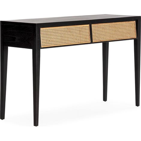 Console chic en Bois de cèdre et Rotin - Noir chic et naturel (1/5)