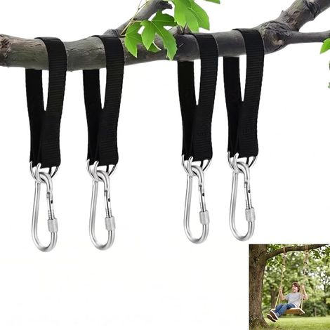 4 x Hammock Straps for Swing Hammock Attachment with Carabiners, 30 cm x 25 mm Temporary Hammock Straps, Steel Carabiners 300 kg for Camping, Garden & Outdoor (1/5)