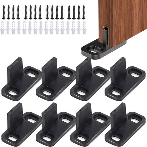 Lot de 8 guides de porte coulissante, clip de guidage au sol, pour porte coulissante, guide au sol, porte coulissante, guide au sol pour porte d'armoire, porte bypass coulissante, armoire, noir