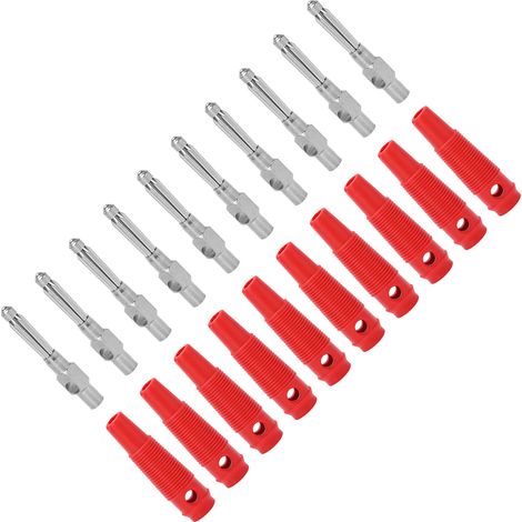 Lot de 10 fiches bananes 7 broches 4 mm en cuivre, 1000 V, 32 A, empilables, avec manchon souple, à visser, rouge (1/5)