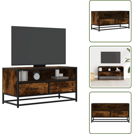 Meuble TV chêne fumé 80x34,5x40 cm bois d'ingénierie et métal - Meuble TV - Meubles TV - Banc TV - Buffet TV (1/5)