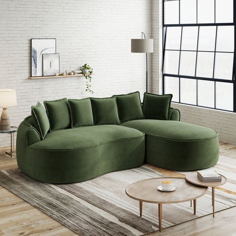 Canapé d'angle modulable 252x164x67 cm en tissu chenille vert, sans montage pour salon FloraGrace (1/5)
