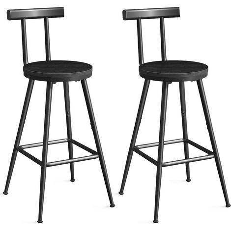 Lot de 2 tabourets de bar avec dossier, pieds réglables, noir (1/5)