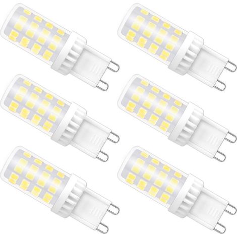 Bombilla LED G9 no regulable, 4W equivalente a una bombilla halógena de 40W, luz blanca fría 6000K, 480 lúmenes, lámpara LED G9 de 220V, ángulo de haz amplio de 360°, 51 LED SMD 2835, paquete de 6 (1/2)