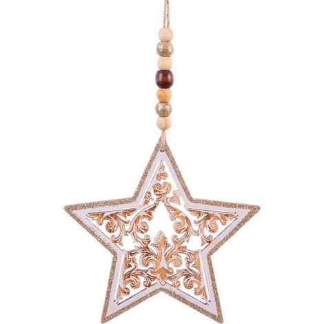 Décoration sapin de noël étoile en bois et perles (1/3)
