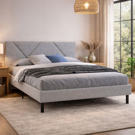 Cama doble Caldes, Somier para dormitorio, Ropa de cama por habitación, Soporte de colchón, Apta para colchón de 160x190 cm, Tórtola (1/5)