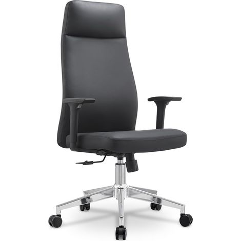 Fauteuil de Bureau Ergonomique Dossier Haut Simili Cuir Noir avec Appui-tête intégré - Accoudoirs réglables 3D - Basculant Synchrone - Pied métal chromé (1/5)