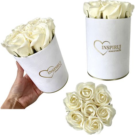 Flowerbox Inspiruj - Scatola bianca con rose di sapone - n. 18 Crema (1/5)