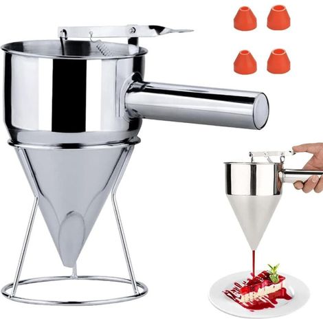Imbuto da forno in acciaio inox, imbuto a pistone da 19 mm a tenuta stagna per torte, salse, prodotti da forno, cioccolatini (con 4 fori a tenuta stagna) (1/4)