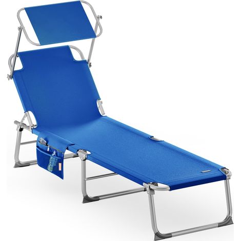 CASARIA® Sonnenliege Ibiza Klappbar Wetterfest Alu Gartenliege mit Dach Seitentasche 150kg Belastbar Liegestuhl Garten blau