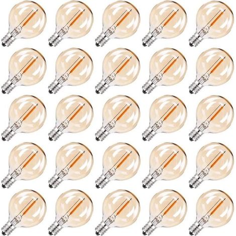 KLVGTIFS PU - Lot de 25 ampoules LED G40 1 W E12, 220 V, blanc chaud 2 200 K, globe en verre, pour décoration de jardin et de fête, ampoules de