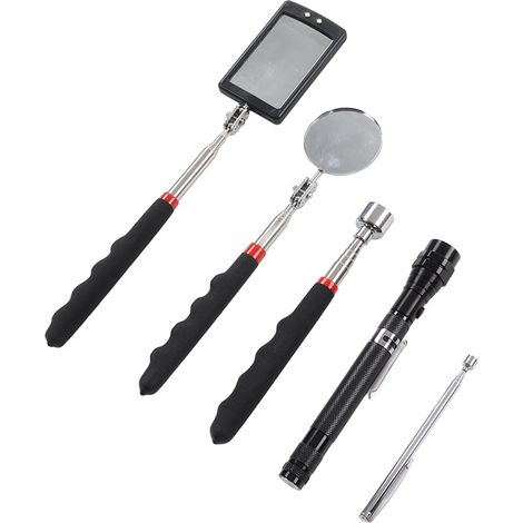 Kit de 5 outils télescopiques magnétiques : tige de récupération, miroir d’inspection, lampe LED pour vis et écrous (1/5)