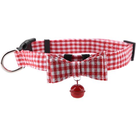 Collier Pour Chien Souple Avec Nœud Papillon Et Clochette - Maille Écossaise Rose - Taille L (1/5)