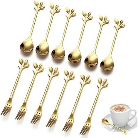 Ensemble de couverts en acier inoxydable 12 pièces : cuillères à café, fourchettes à fruits, fourchettes de table, petites (1/5)