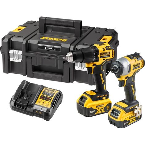 DeWALT DCK2062P2T 18V XR Brushless Twin Kit - 2x 5Ah Batteries, Charger & Tstak II Case (1/3)