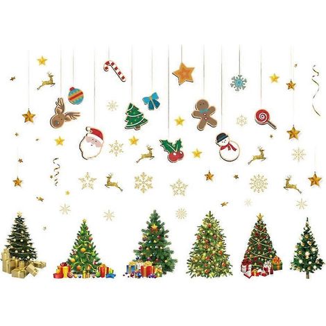 Lot de 2 autocollants muraux en PVC en forme de sapin de Noël, faciles à appliquer. (1/4)