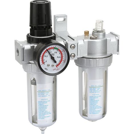 Régulateur de pression d'air comprimé, filtre, lubrificateur, régulateur d'huile et d'eau avec manomètre (1/4") (1/5)